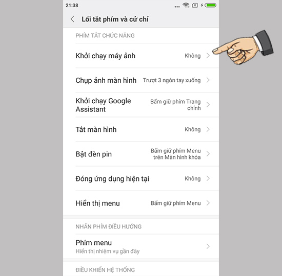 Gán phím mở nhanh máy ảnh